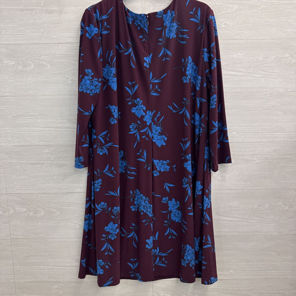 Ralph Lauren Purple/ Blue Floral Print Long Sleeve Dress 18