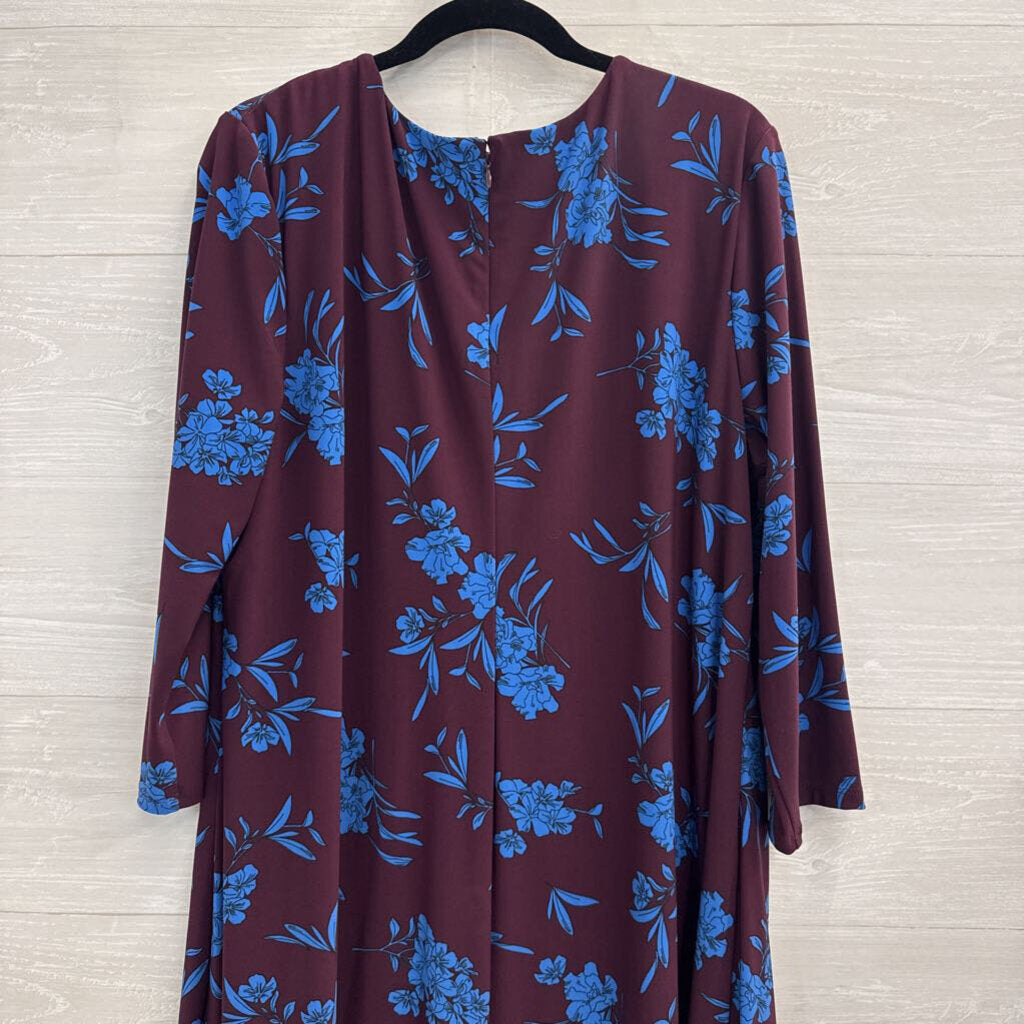 Ralph Lauren Purple/ Blue Floral Print Long Sleeve Dress 18