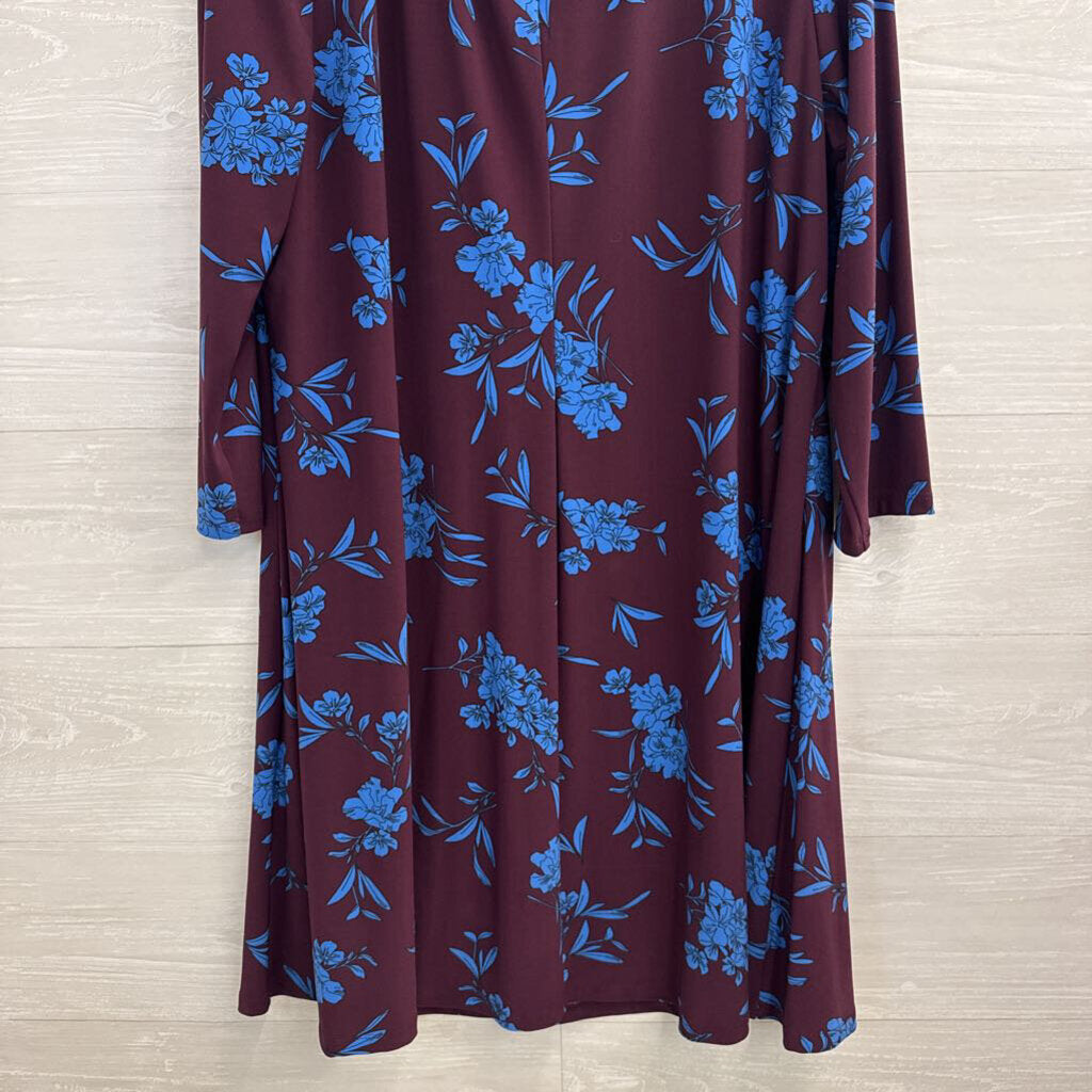 Ralph Lauren Purple/ Blue Floral Print Long Sleeve Dress 18
