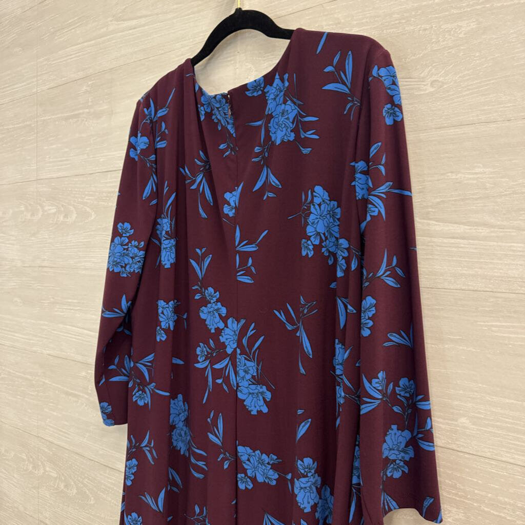 Ralph Lauren Purple/ Blue Floral Print Long Sleeve Dress 18