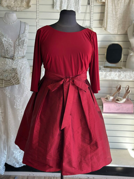 Adrianna Papell Red Long Sleeve Tie Waist Short Formal Dress 20W