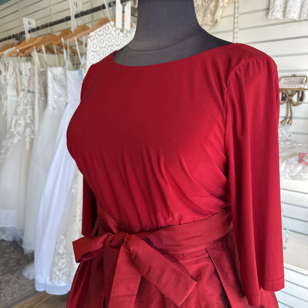 Adrianna Papell Red Long Sleeve Tie Waist Short Formal Dress 20W