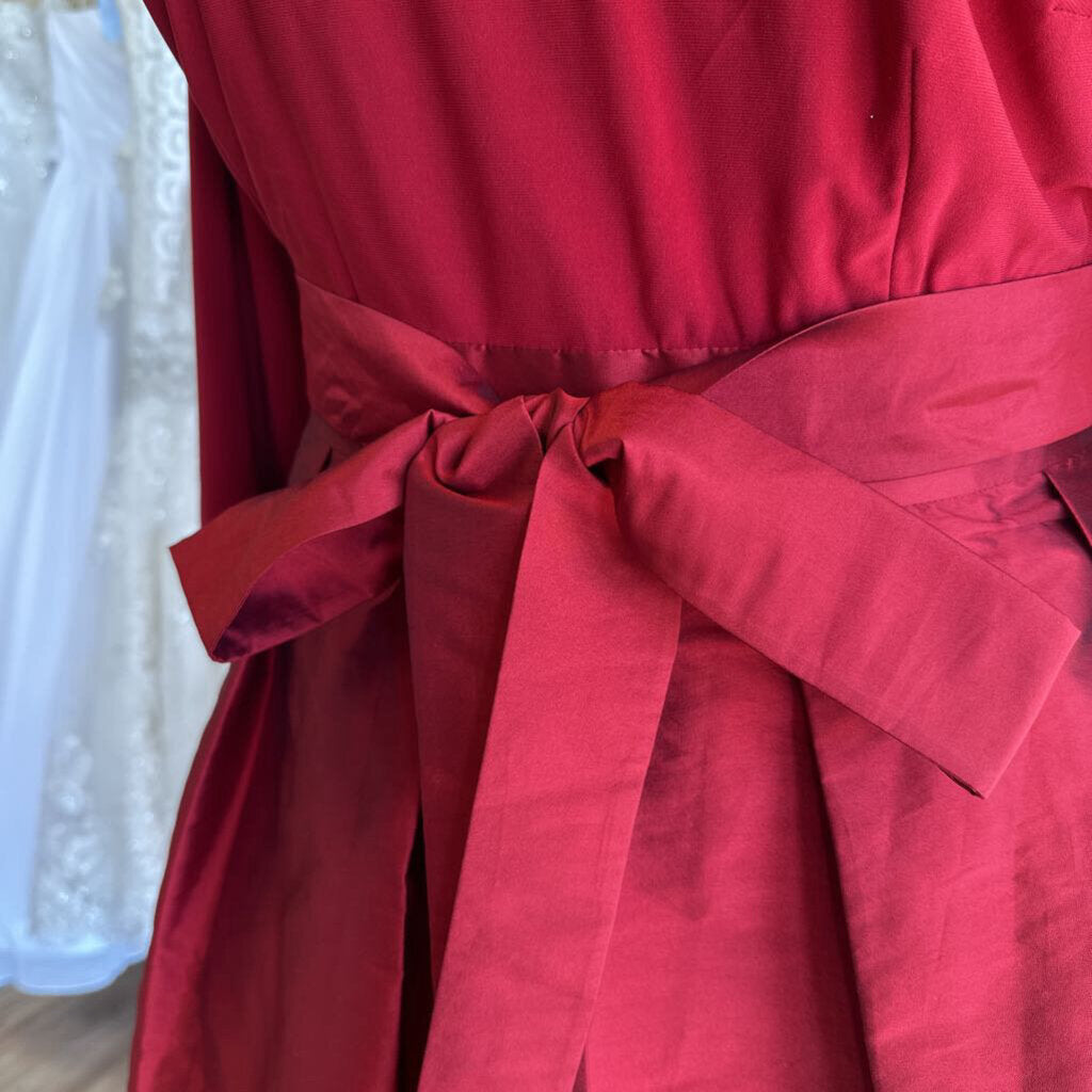 Adrianna Papell Red Long Sleeve Tie Waist Short Formal Dress 20W