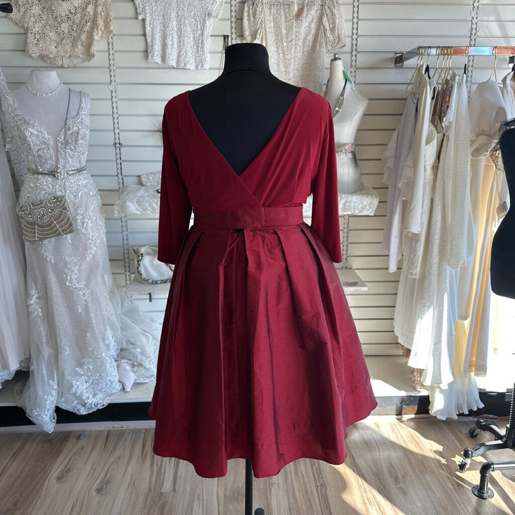 Adrianna Papell Red Long Sleeve Tie Waist Short Formal Dress 20W