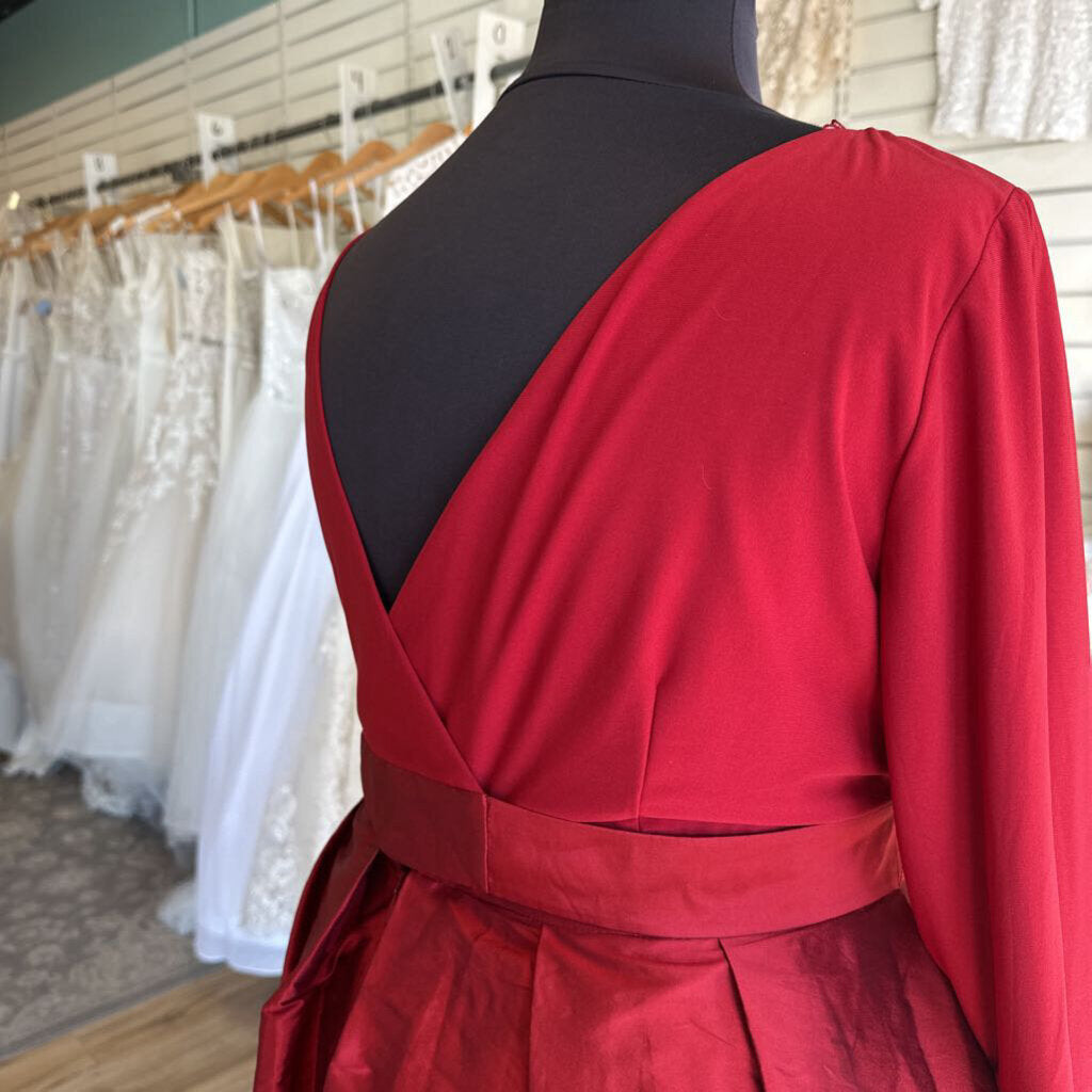 Adrianna Papell Red Long Sleeve Tie Waist Short Formal Dress 20W