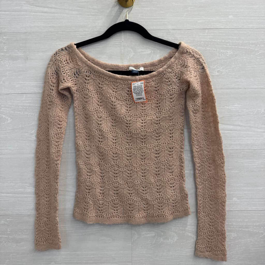American Eagle Blush Open Knit Long Sleeve Sweater Top Extra Small