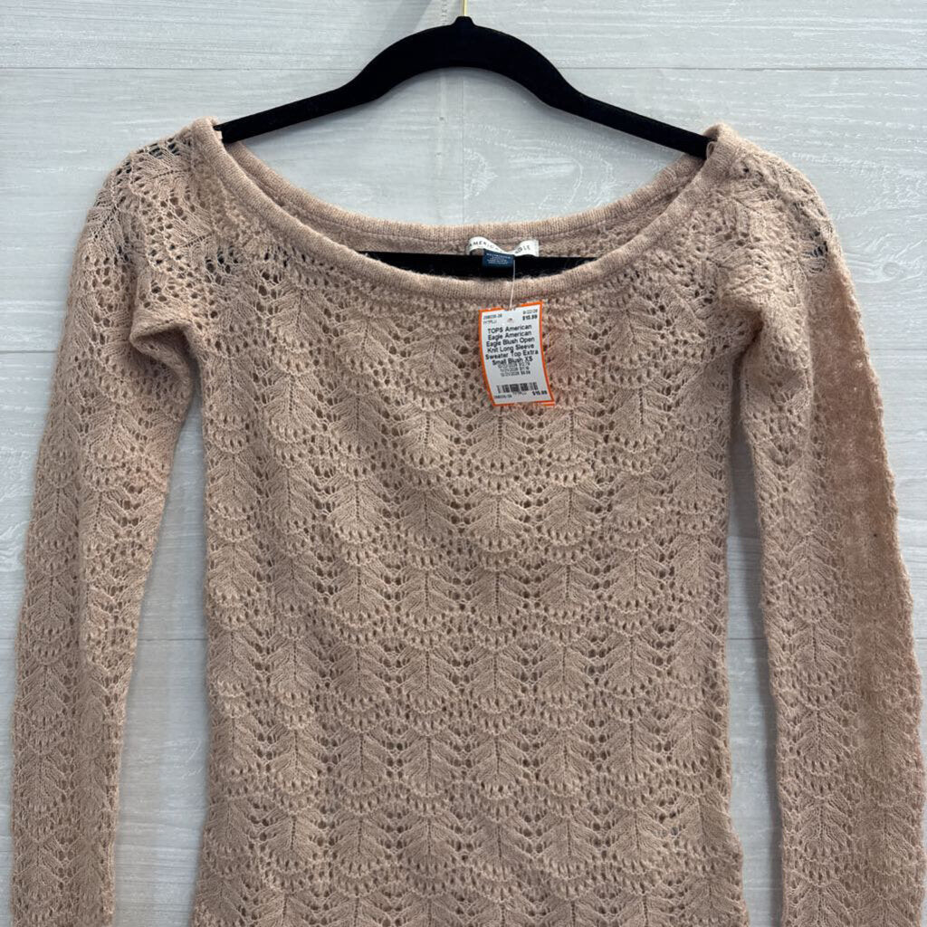 American Eagle Blush Open Knit Long Sleeve Sweater Top Extra Small