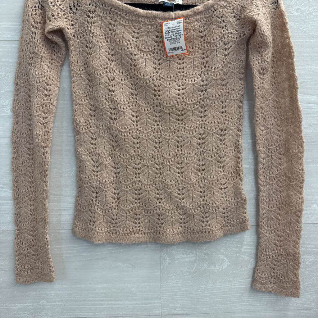 American Eagle Blush Open Knit Long Sleeve Sweater Top Extra Small