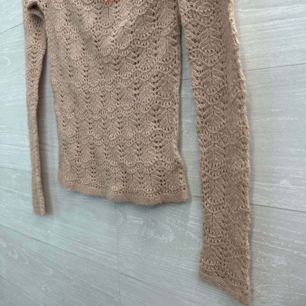 American Eagle Blush Open Knit Long Sleeve Sweater Top Extra Small