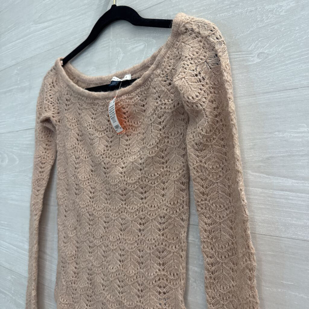 American Eagle Blush Open Knit Long Sleeve Sweater Top Extra Small