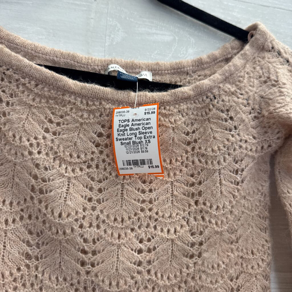American Eagle Blush Open Knit Long Sleeve Sweater Top Extra Small