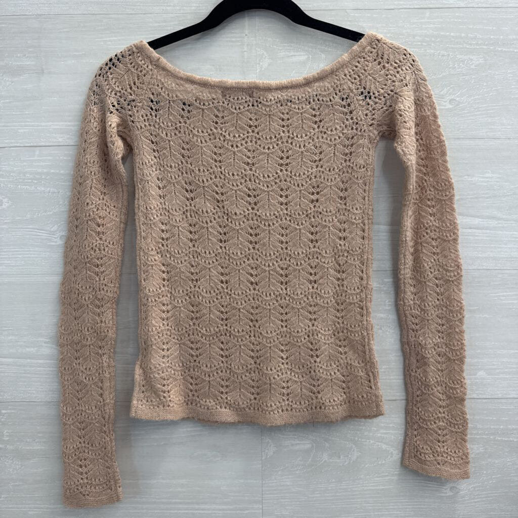 American Eagle Blush Open Knit Long Sleeve Sweater Top Extra Small