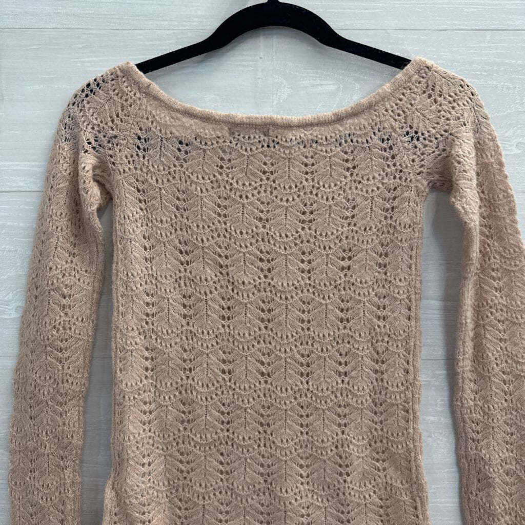 American Eagle Blush Open Knit Long Sleeve Sweater Top Extra Small
