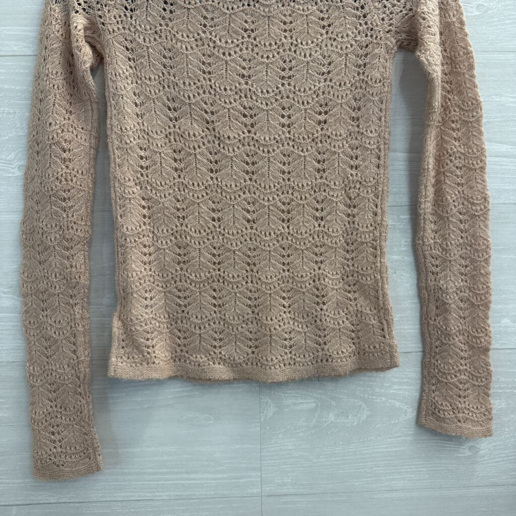 American Eagle Blush Open Knit Long Sleeve Sweater Top Extra Small