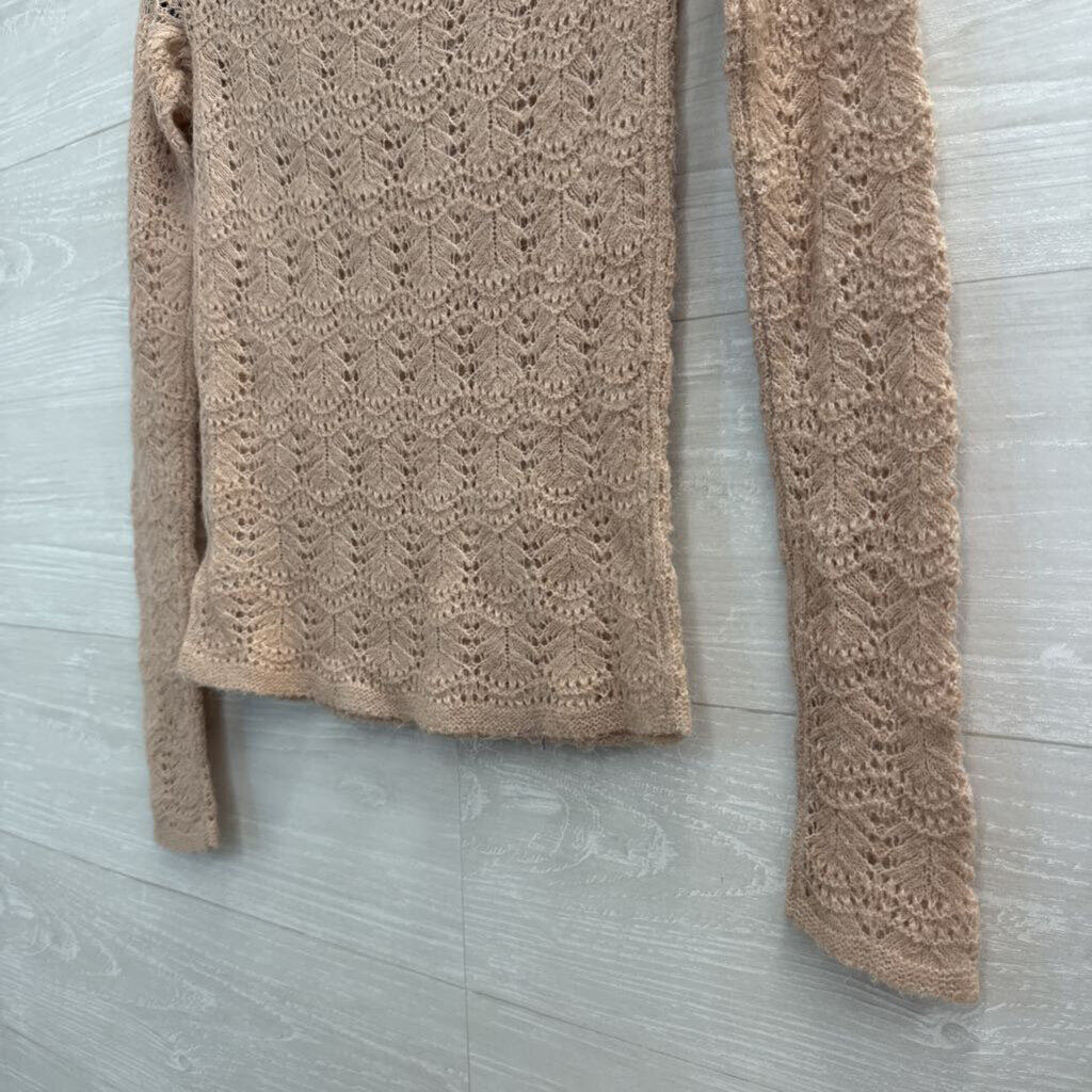 American Eagle Blush Open Knit Long Sleeve Sweater Top Extra Small