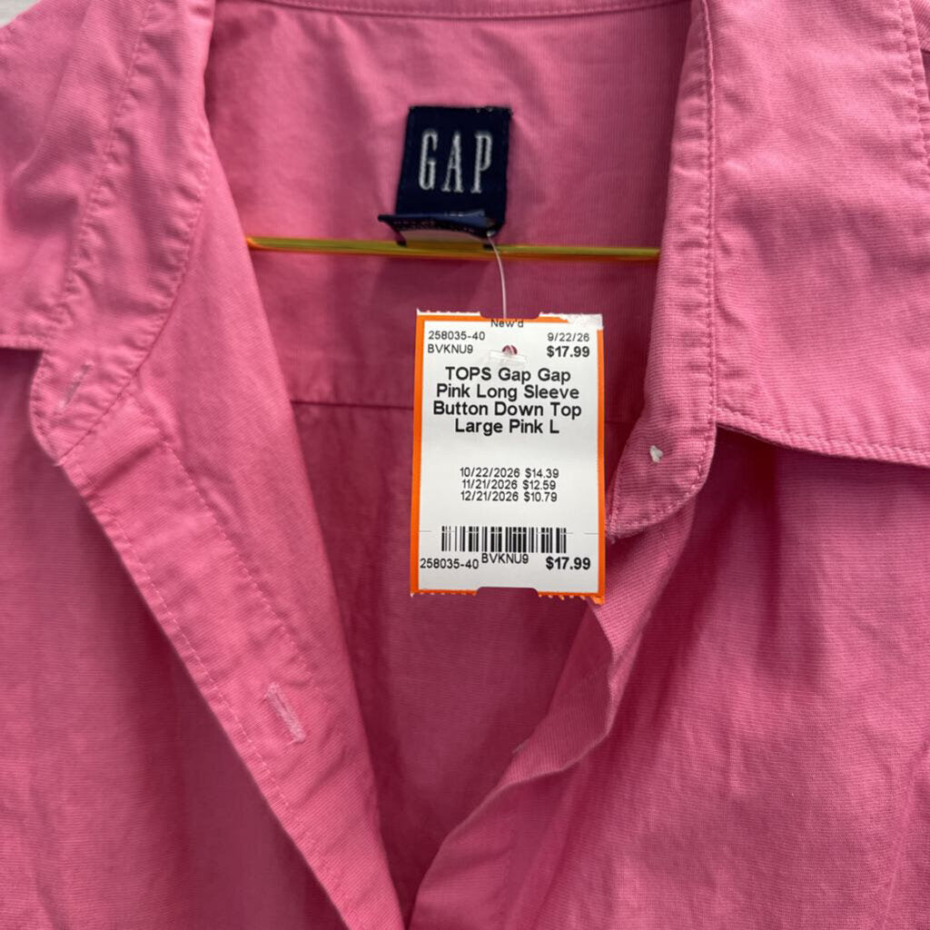 Gap Pink Long Sleeve Button Down Top Large