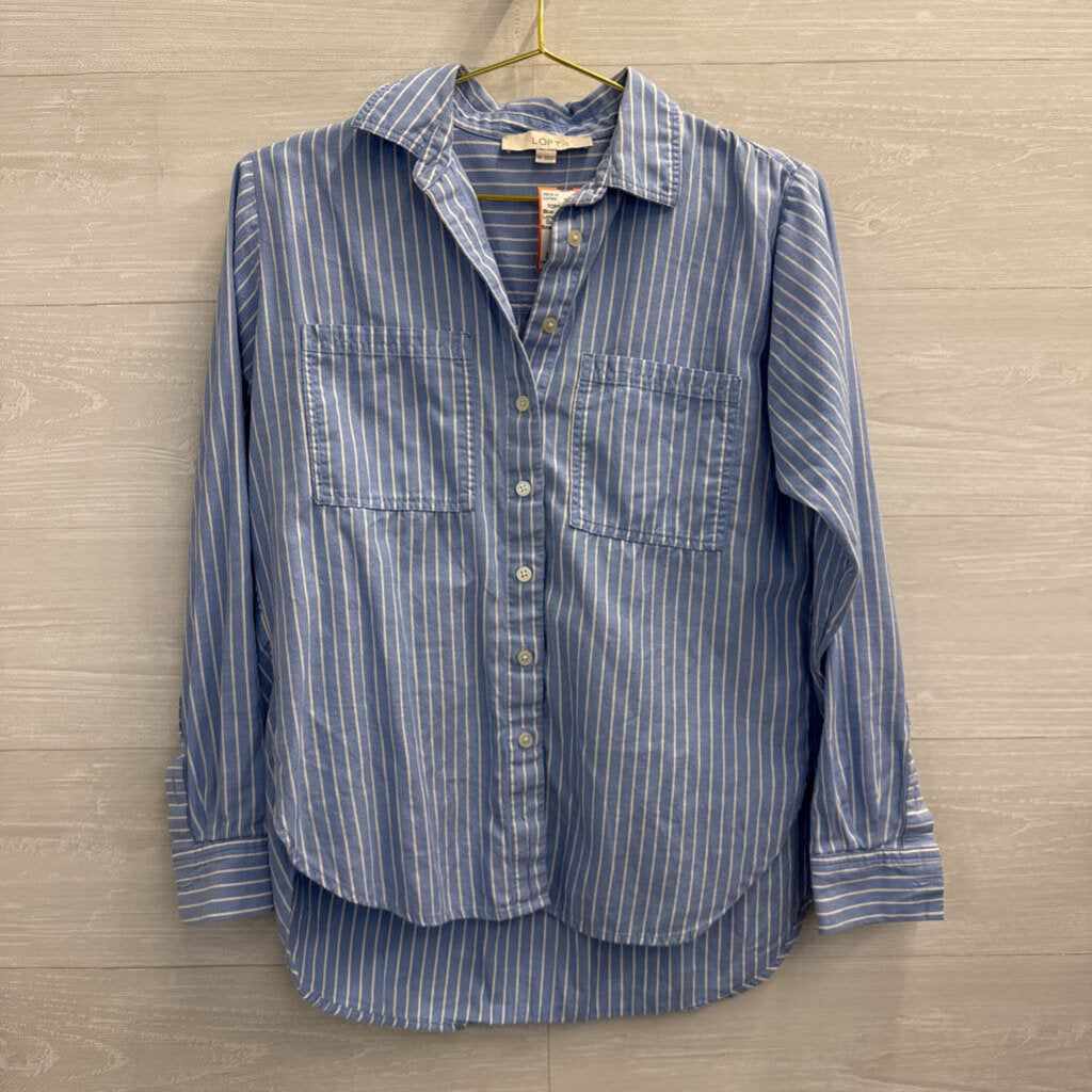 Loft Blue/ White Striped Long Sleeve Button Down Top Extra Small