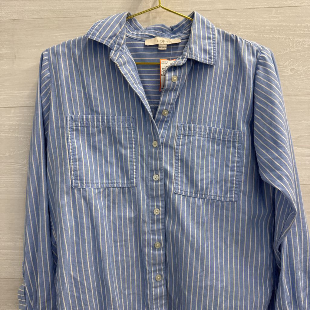 Loft Blue/ White Striped Long Sleeve Button Down Top Extra Small