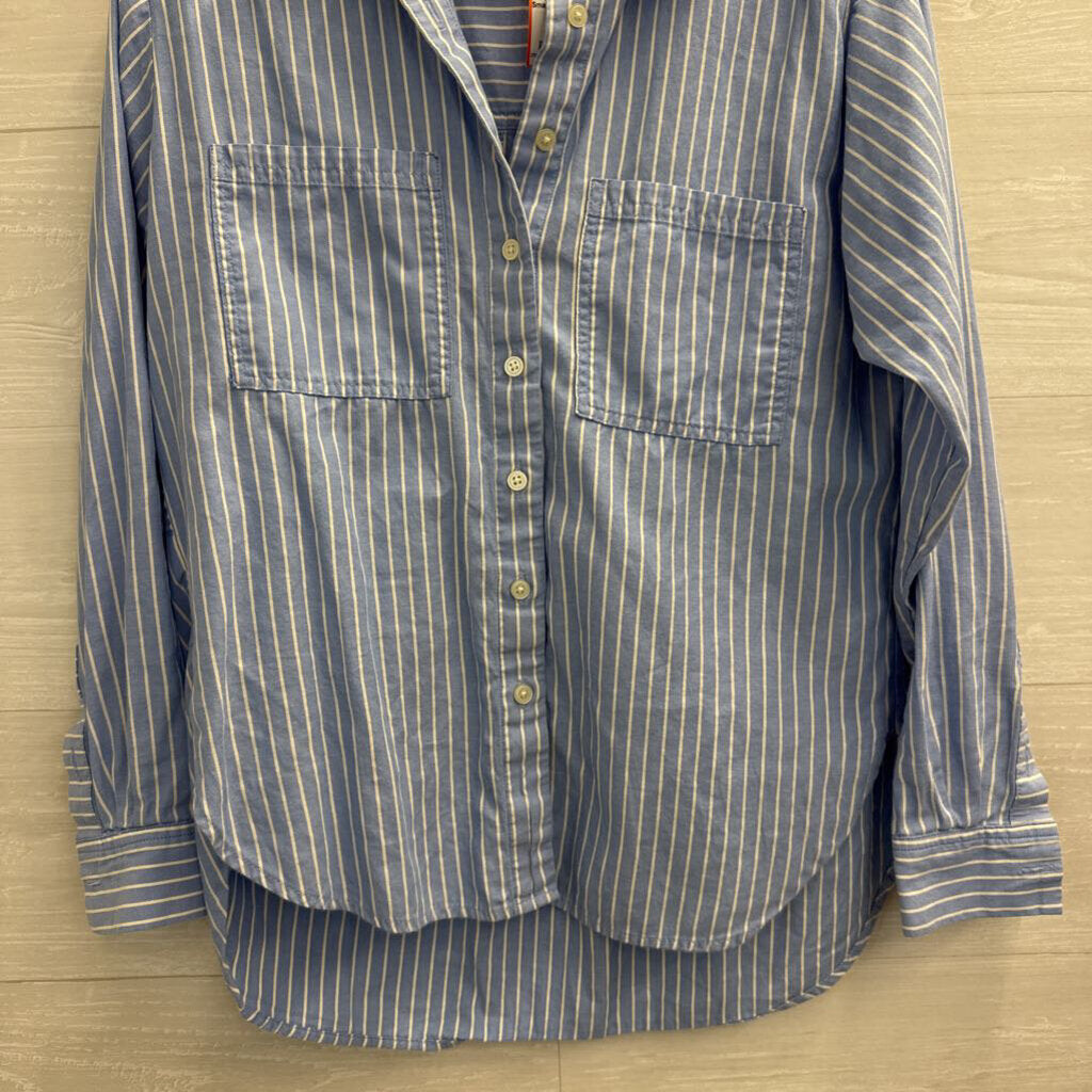 Loft Blue/ White Striped Long Sleeve Button Down Top Extra Small