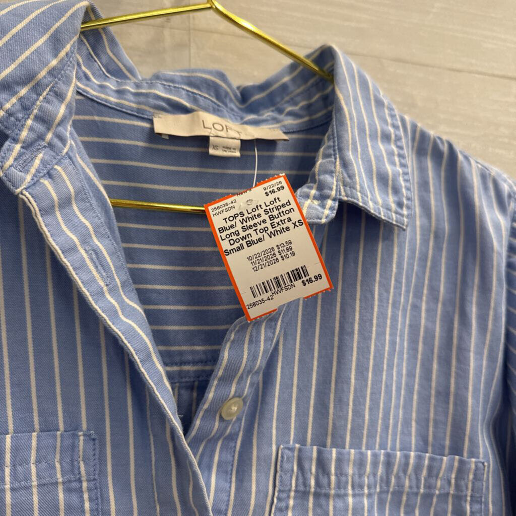 Loft Blue/ White Striped Long Sleeve Button Down Top Extra Small