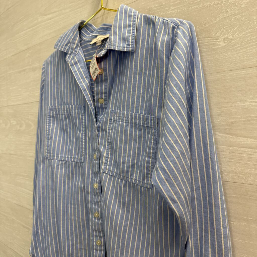 Loft Blue/ White Striped Long Sleeve Button Down Top Extra Small