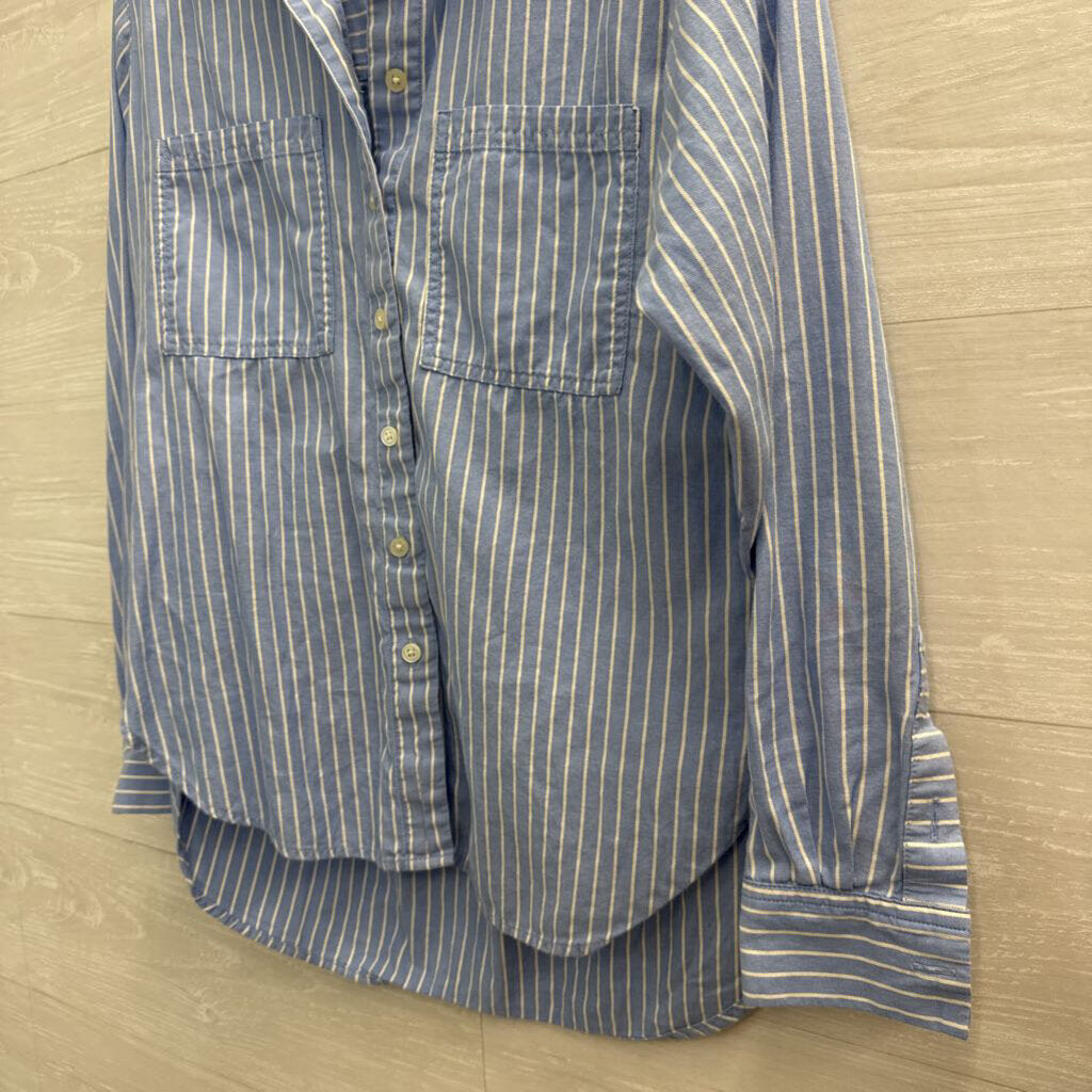 Loft Blue/ White Striped Long Sleeve Button Down Top Extra Small