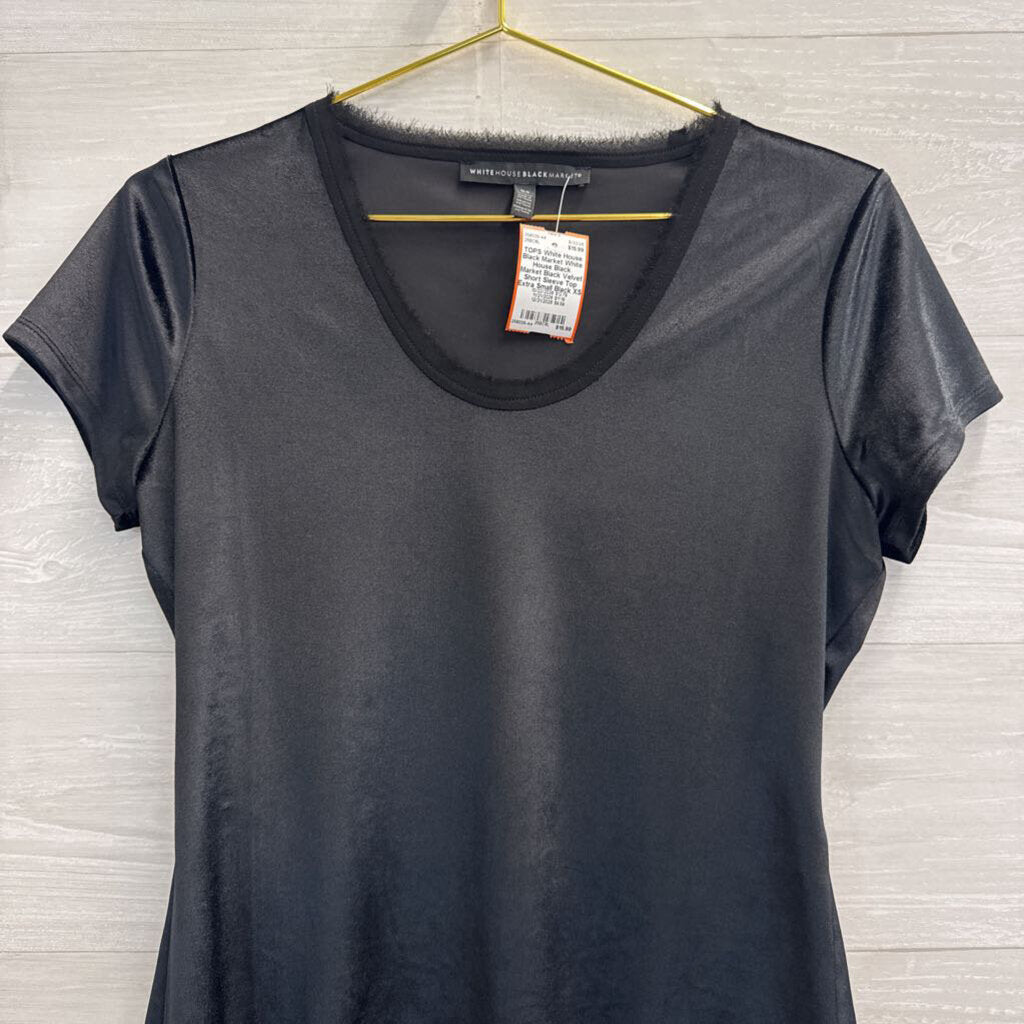 White House Black Market Black Velvet Short Sleeve Top Extra Small