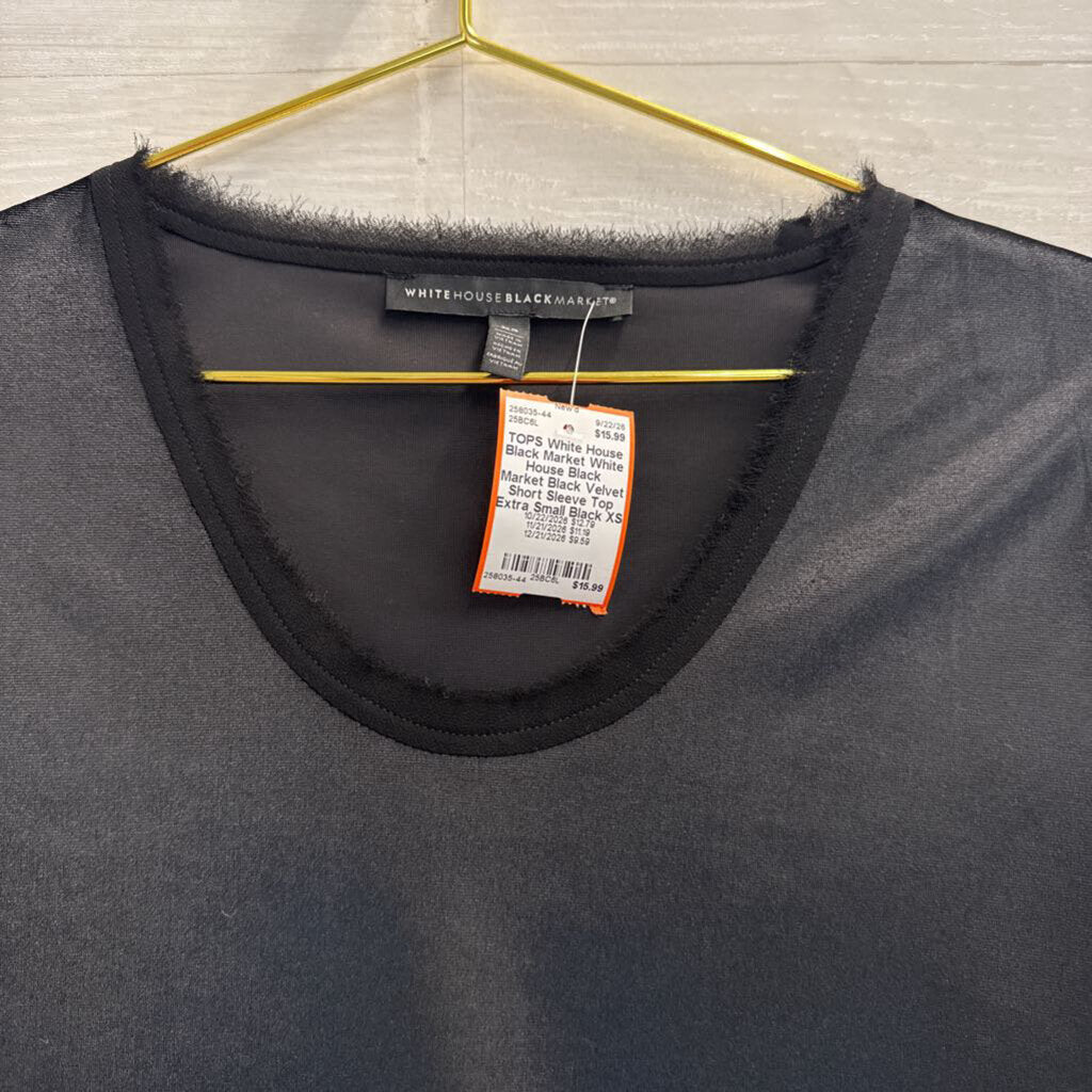 White House Black Market Black Velvet Short Sleeve Top Extra Small