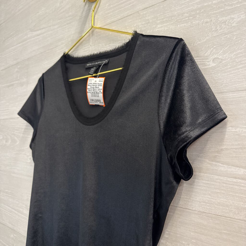 White House Black Market Black Velvet Short Sleeve Top Extra Small