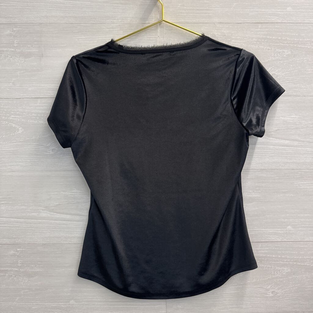 White House Black Market Black Velvet Short Sleeve Top Extra Small