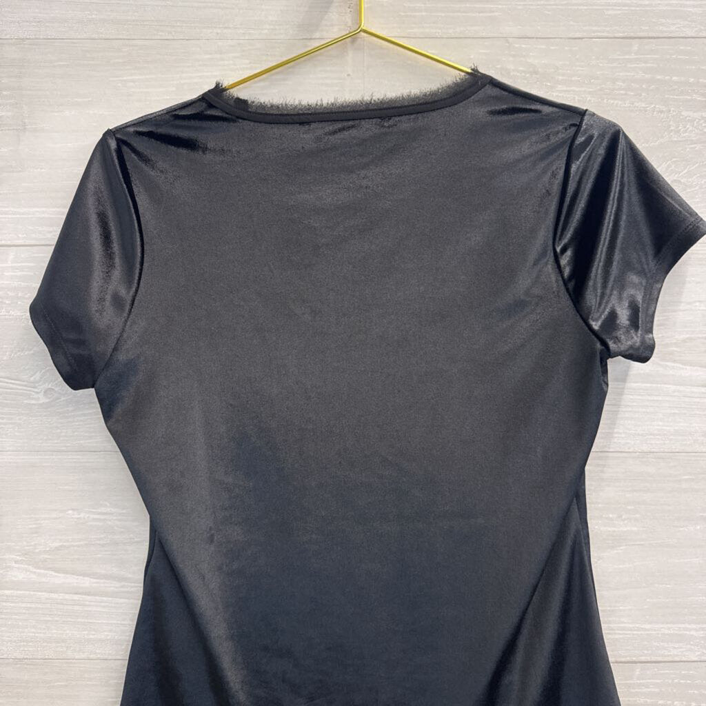 White House Black Market Black Velvet Short Sleeve Top Extra Small