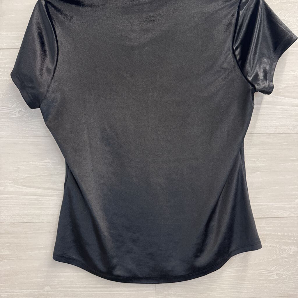 White House Black Market Black Velvet Short Sleeve Top Extra Small