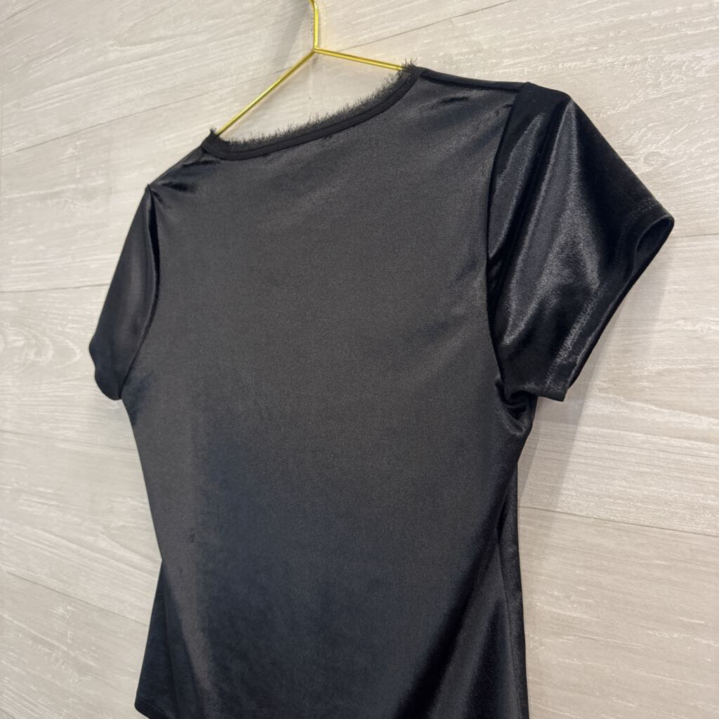 White House Black Market Black Velvet Short Sleeve Top Extra Small