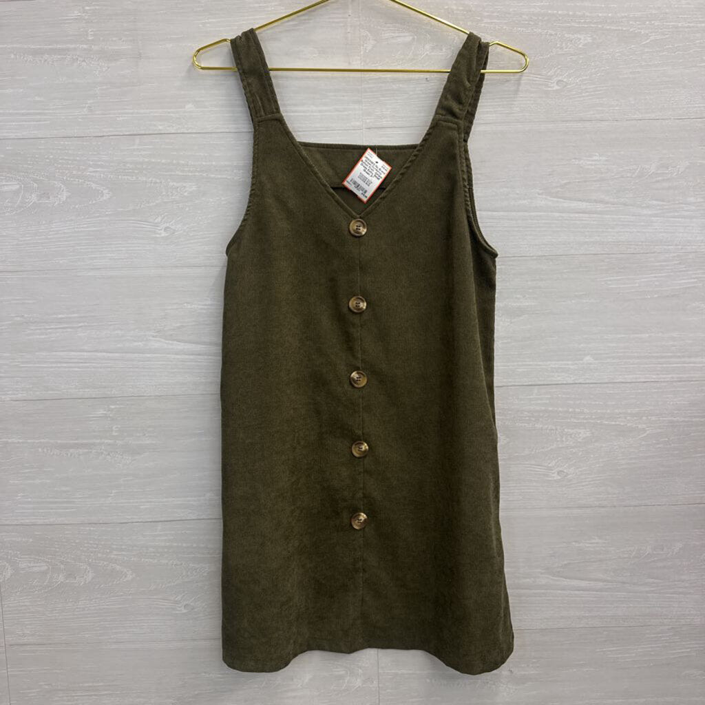 Green Corduroy Button Front Jumper Dress Extra Small