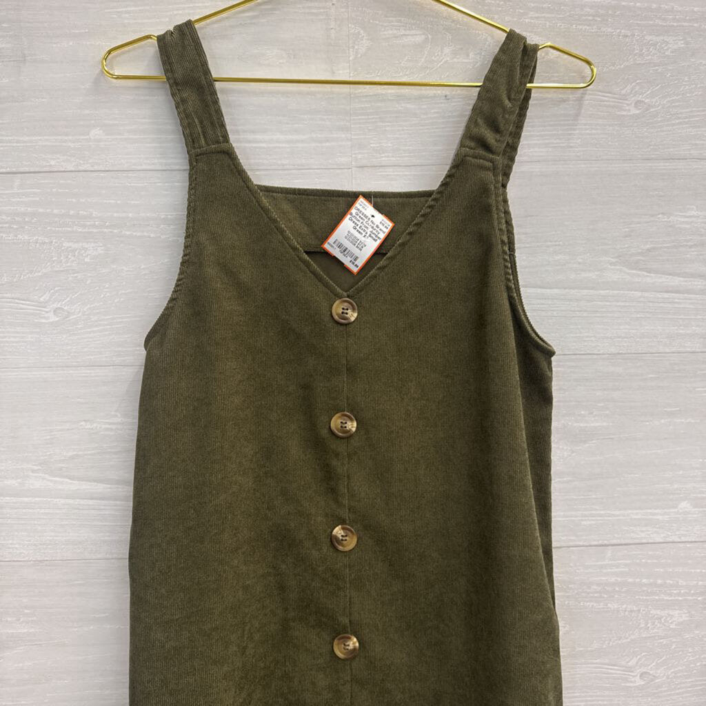 Green Corduroy Button Front Jumper Dress Extra Small