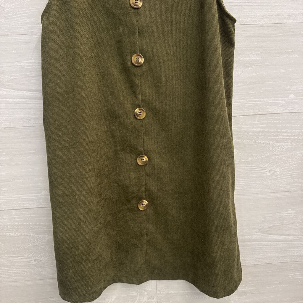 Green Corduroy Button Front Jumper Dress Extra Small