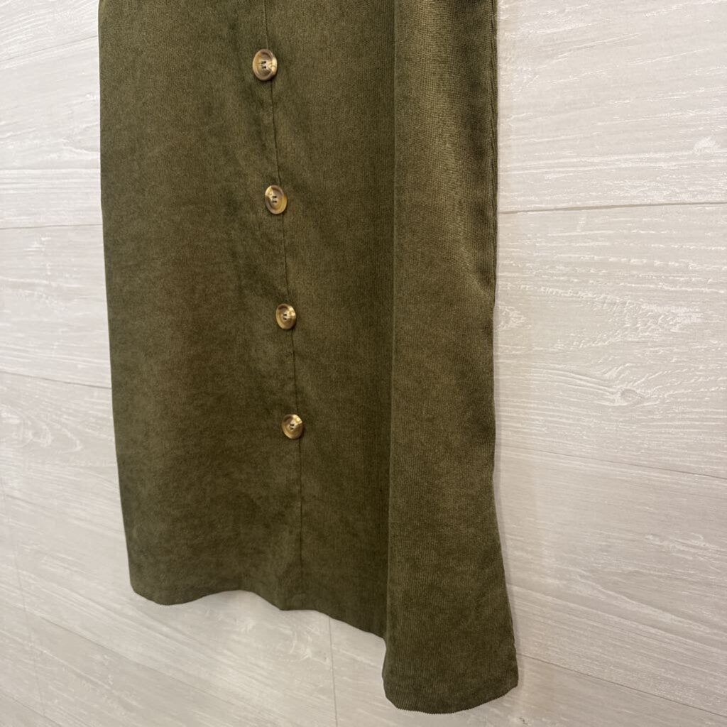 Green Corduroy Button Front Jumper Dress Extra Small