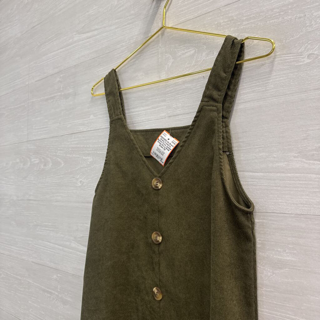 Green Corduroy Button Front Jumper Dress Extra Small