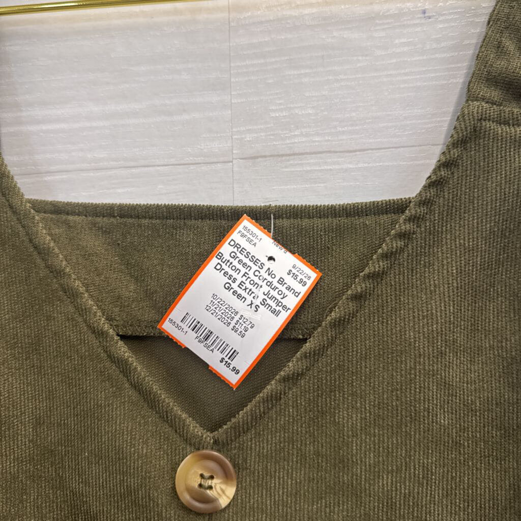 Green Corduroy Button Front Jumper Dress Extra Small