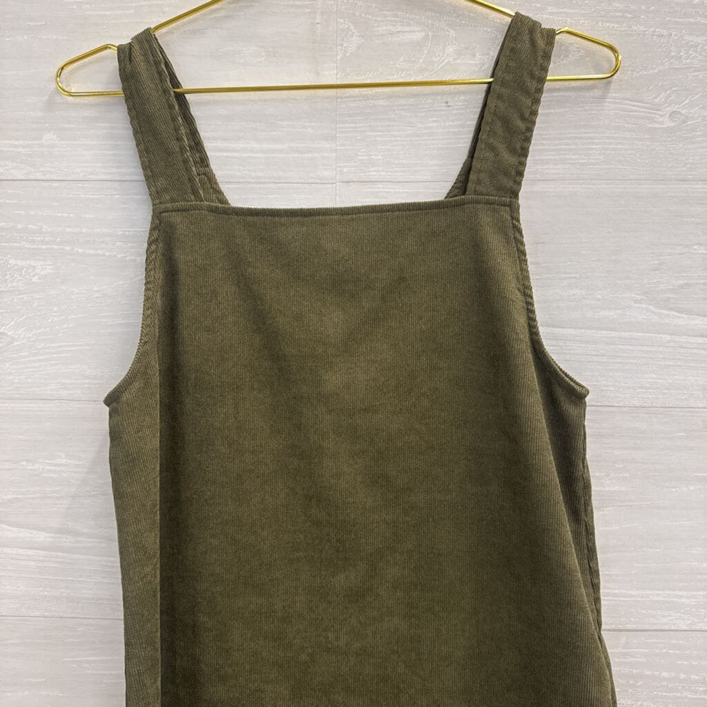 Green Corduroy Button Front Jumper Dress Extra Small