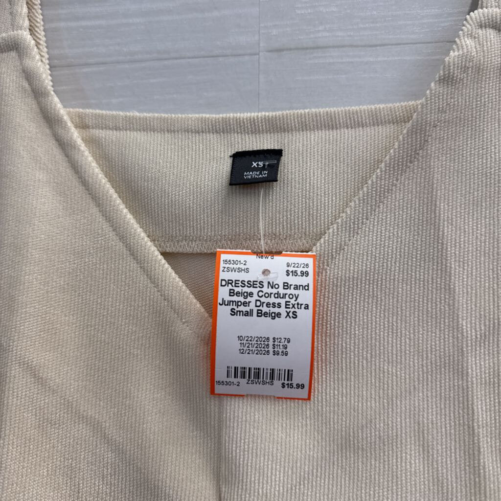 Beige Corduroy Jumper Dress Extra Small