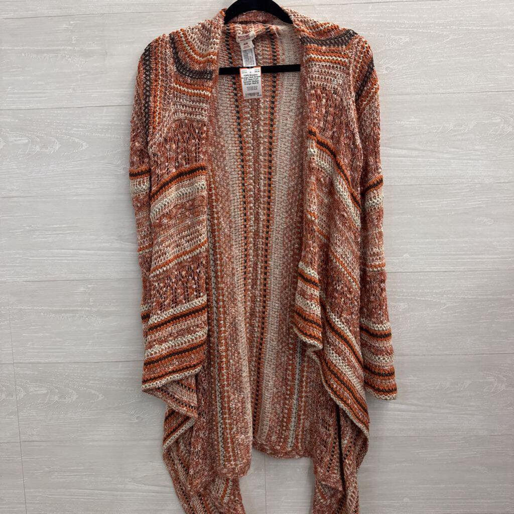 Orange/ Multi Striped Knit Open Front Sweater Medium