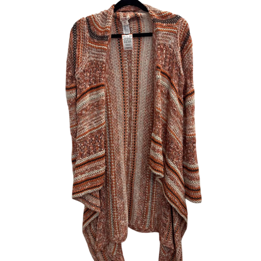 Orange/ Multi Striped Knit Open Front Sweater Medium