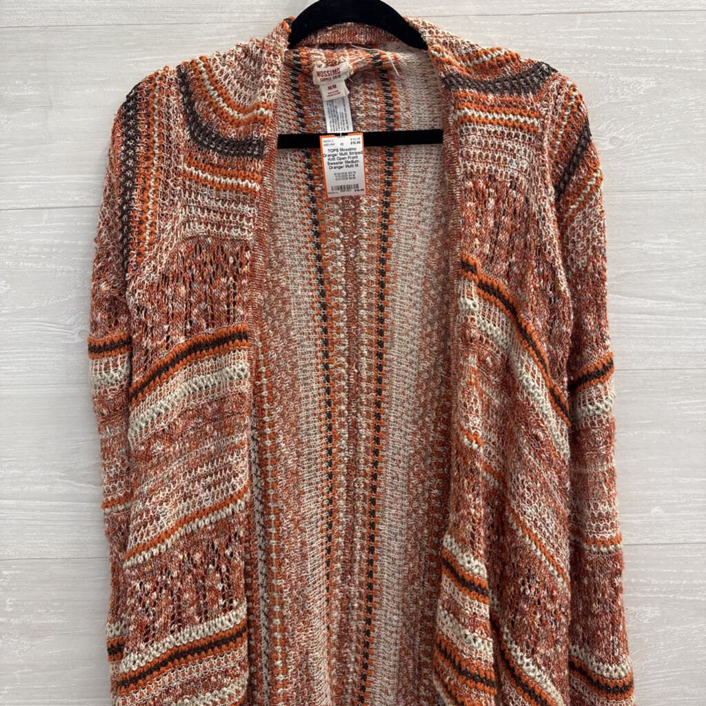 Orange/ Multi Striped Knit Open Front Sweater Medium
