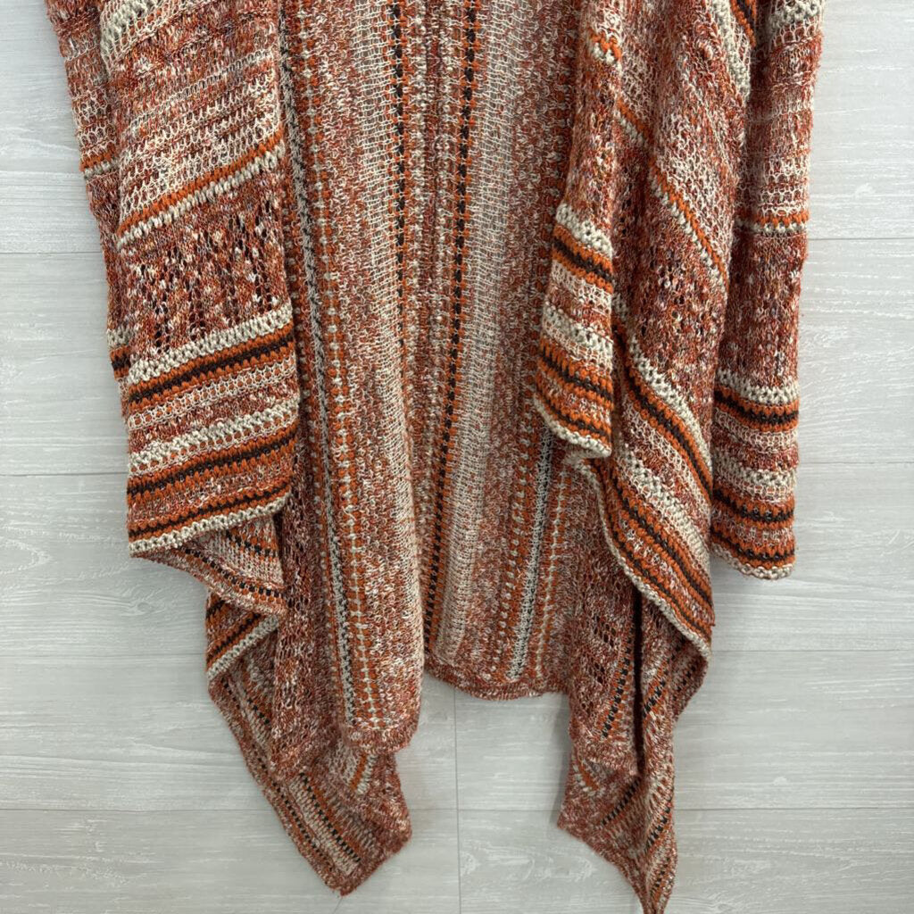 Orange/ Multi Striped Knit Open Front Sweater Medium