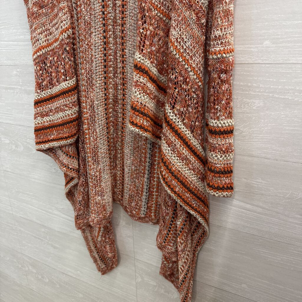 Orange/ Multi Striped Knit Open Front Sweater Medium