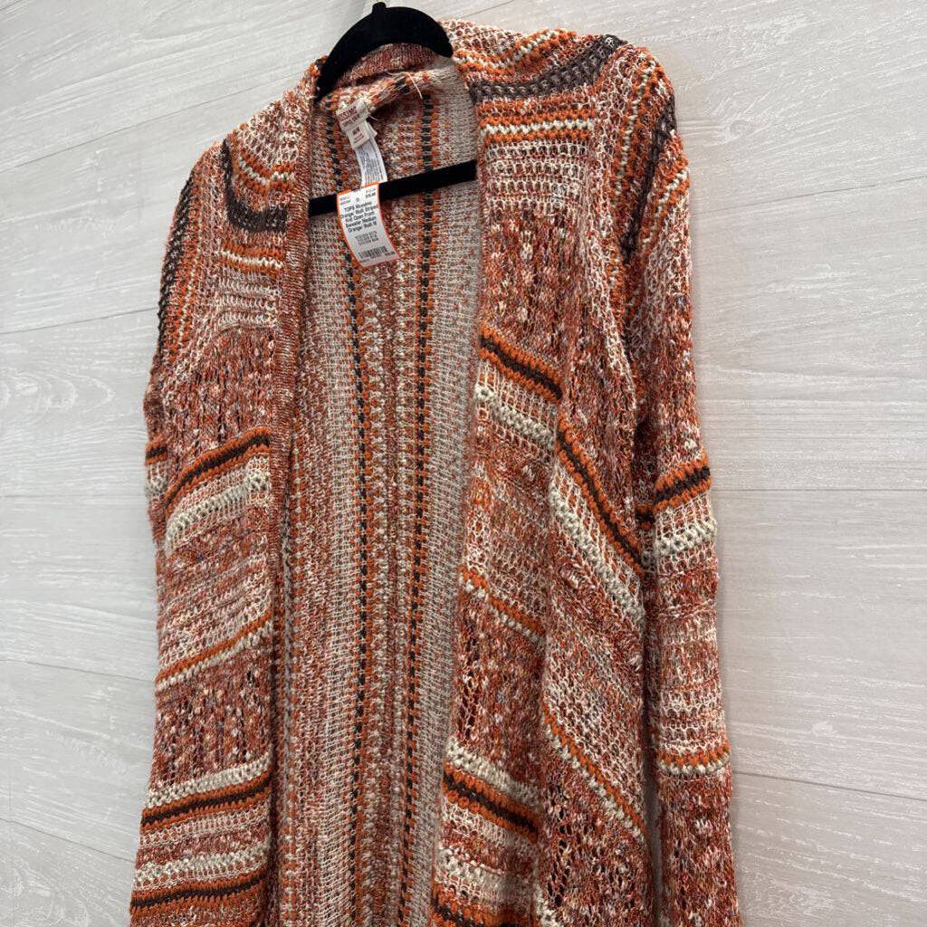 Orange/ Multi Striped Knit Open Front Sweater Medium