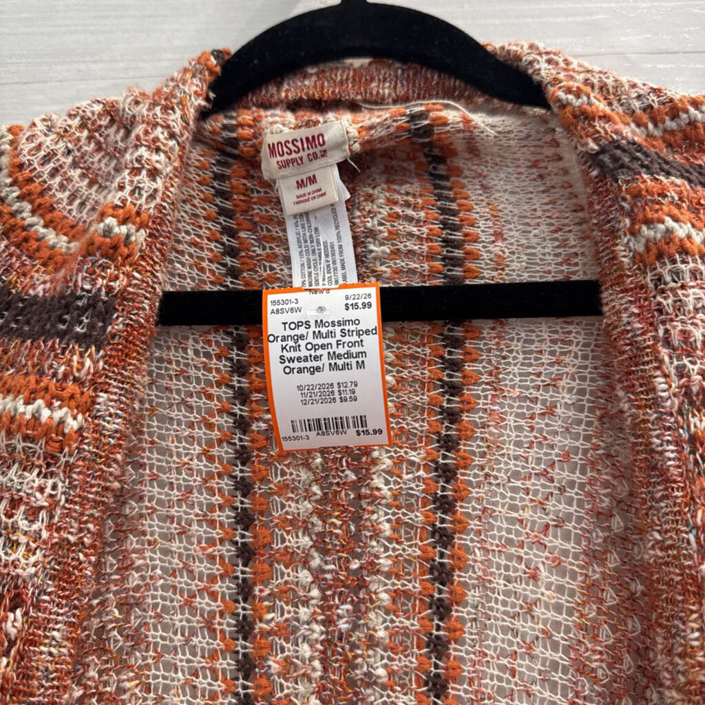 Orange/ Multi Striped Knit Open Front Sweater Medium