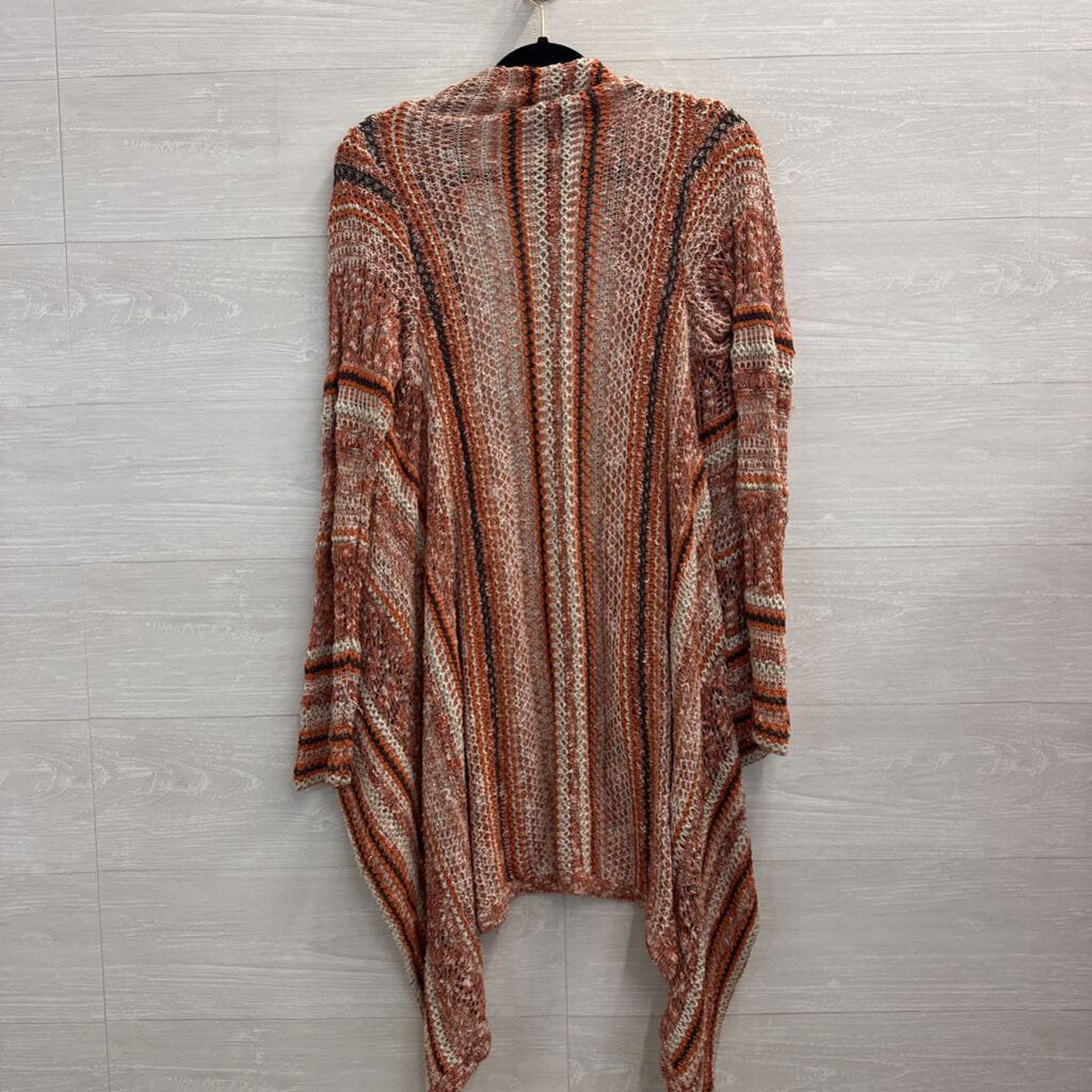 Orange/ Multi Striped Knit Open Front Sweater Medium