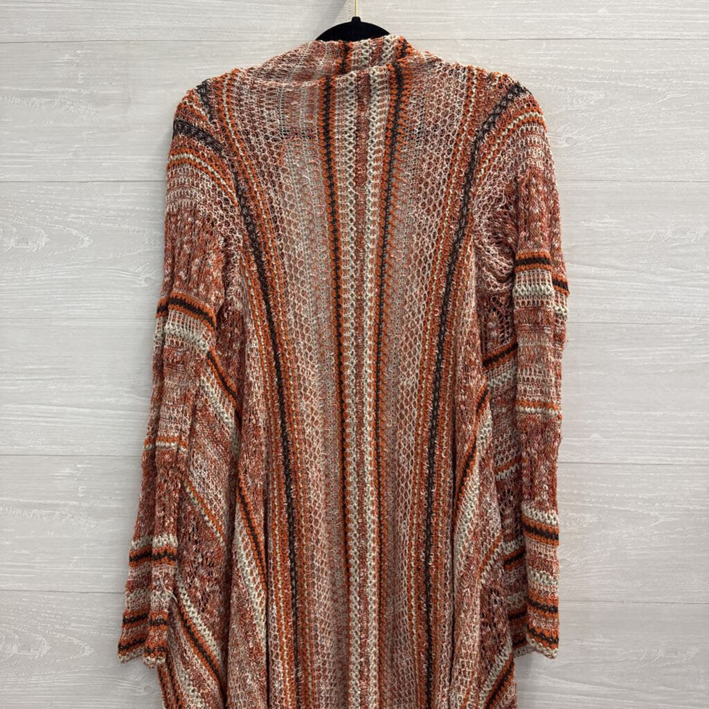 Orange/ Multi Striped Knit Open Front Sweater Medium